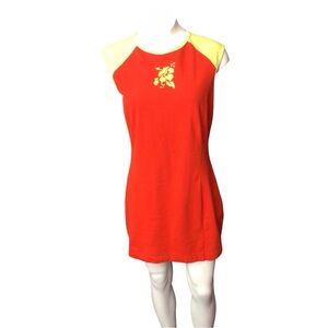 Vintage Rare LBH Chic Red and Yellow Tennis Midi Dress size L